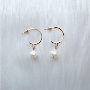 Gold hoops with White Pendant Earrings